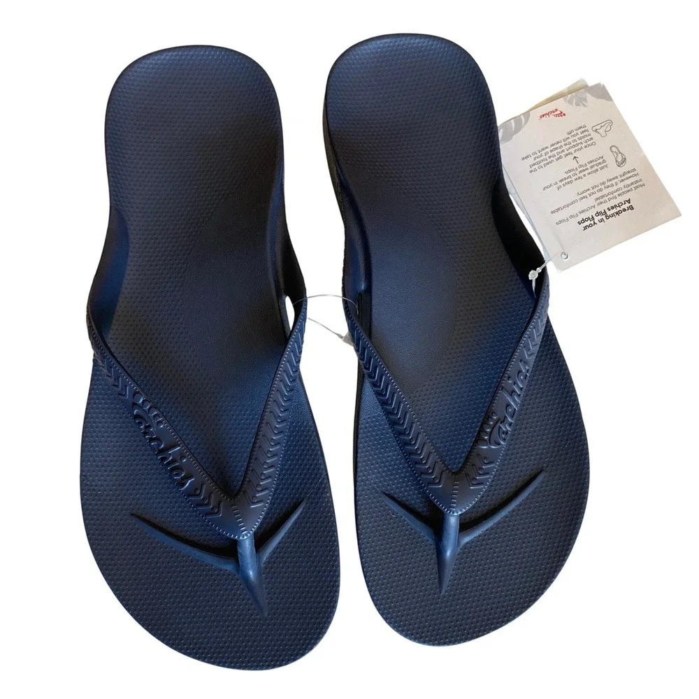 Archies Mens Flip Flops Size 11 Navy Blue Arch Support Comfort Thong Sandals NWT